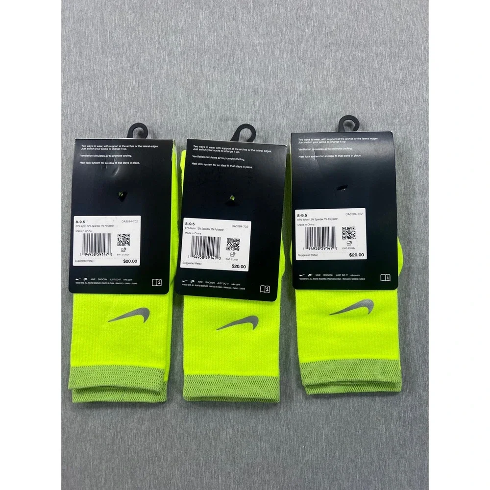 Nike Spark Lightweight‎ Running Crew Socks 3 Pairs Volt Yellow M8-9.5 W 9.5-11